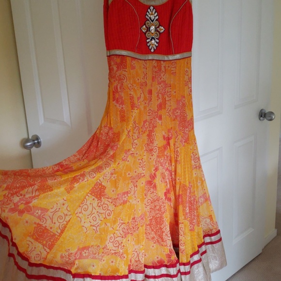 Bright yellow anarkali suit w/ embellished bodice - Picture 2 of 8